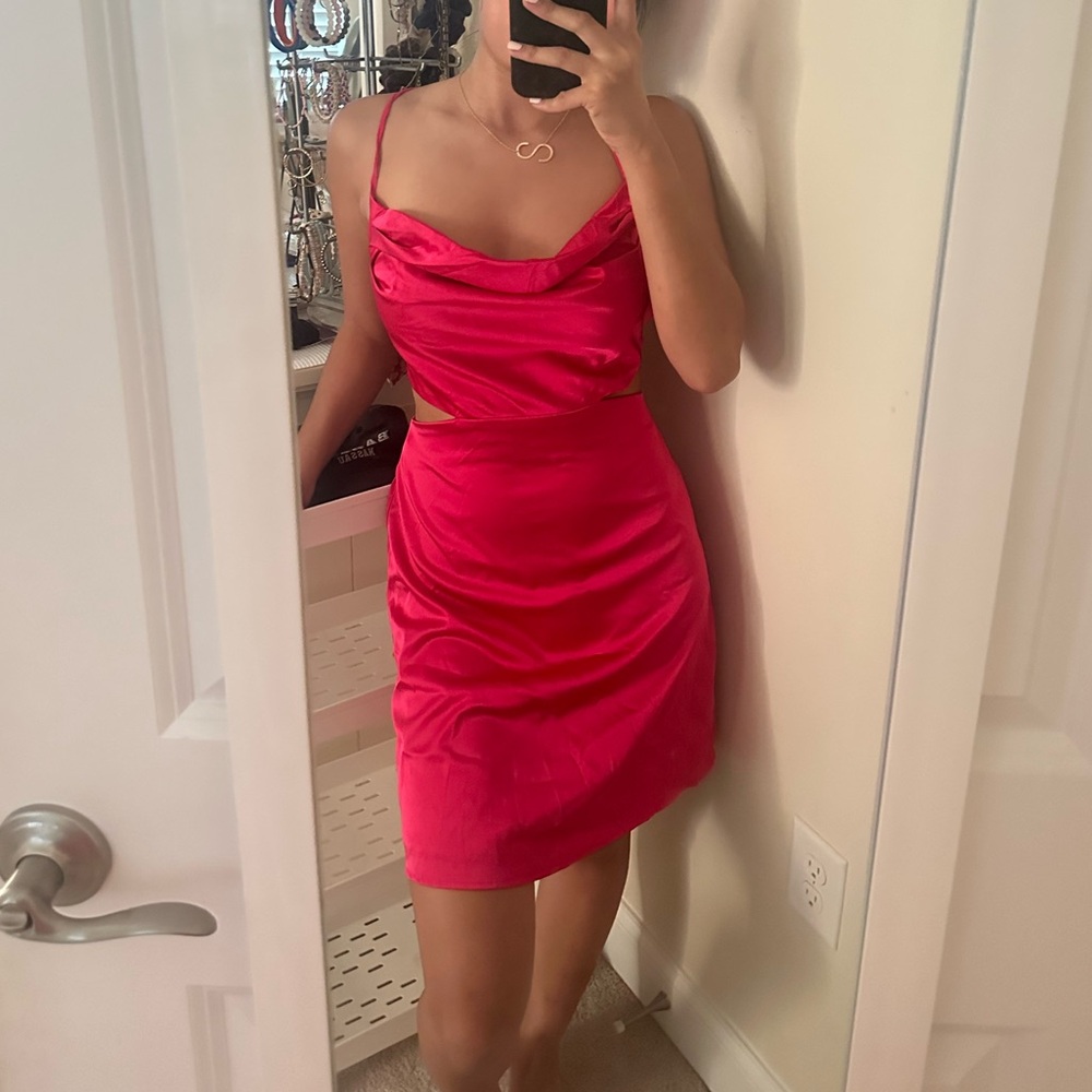 Draped Cut Out Crisscross Tie Backless Satin Cami Dress